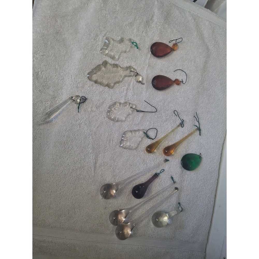 Vintage Mixed Glass Chandelier Crystals Prisms Lot Amber Green Purple Clear